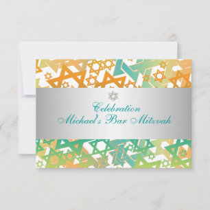 PixDezines reception bar mitzvah/teal+orange Invitation