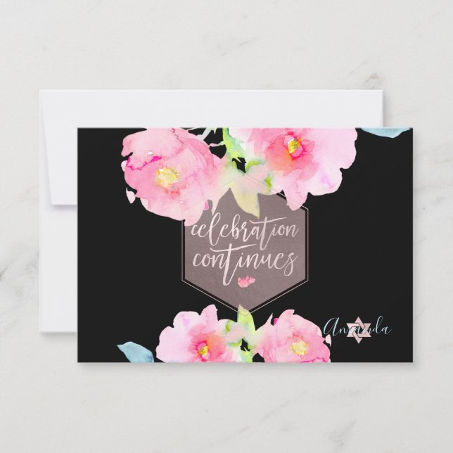 PixDezines Reception Watercolor Flowers Mitzvah ✡ RSVP Card (Front)