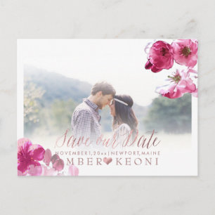 PixDezines Red Cherry Blossoms Save the Date Announcement Postcard