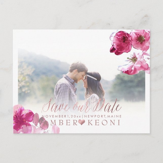 PixDezines Red Cherry Blossoms Save the Date Announcement Postcard (Front)
