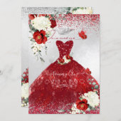 PixDezines Red Roses Quinceanera Dress Invitation (Front/Back)