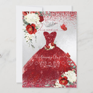 PixDezines Red Roses Quinceanera Dress Invitation