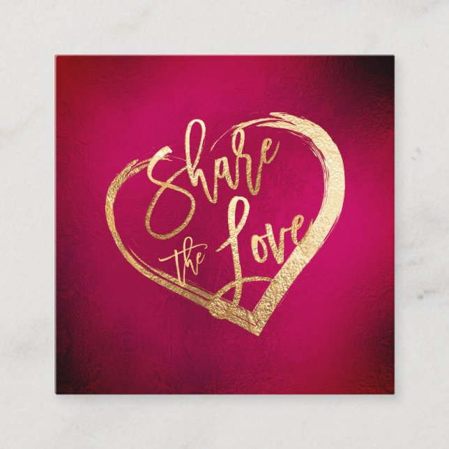 PixDezines Red Sangria Gold Share the Love Square Business Card (Front)