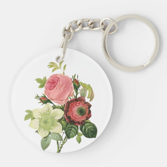 PixDezines redoute clementine, anemone Keychain (Back)
