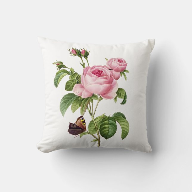 PixDezines redoute roses Throw Pillow (Front)