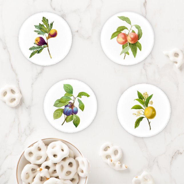PixDezines Redoute Vintage Illustrations Fruits Coaster Set (In Situ)