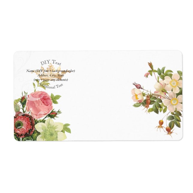 PixDezines Redoute Vintage Roses/Gold Crown Label (Front)