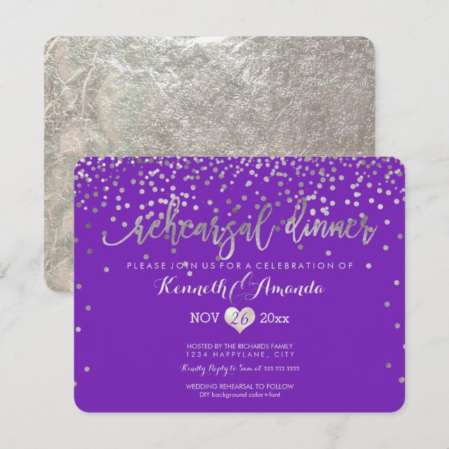 PixDezines Rehearsal Dinner/Faux Silver Confetti Invitation (Front/Back)