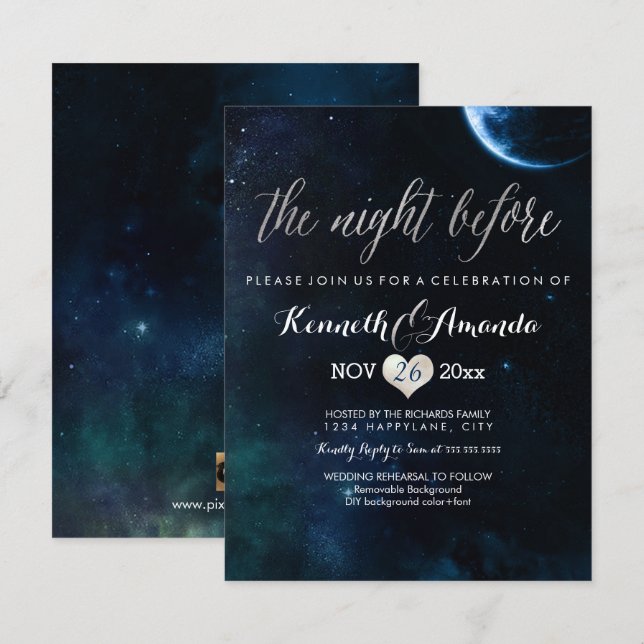 PixDezines Rehearsal Dinner/Starry Night/Cosmic Invitation (Front/Back)