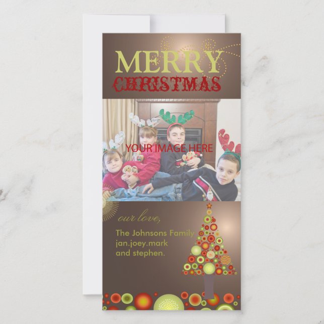 PixDezines Retro Christmas Ornaments Tree Holiday Card (Front)