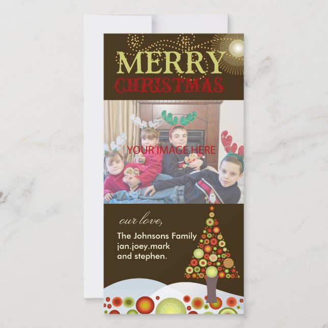 PixDezines Retro Christmas Ornaments Tree Holiday Card (Front)