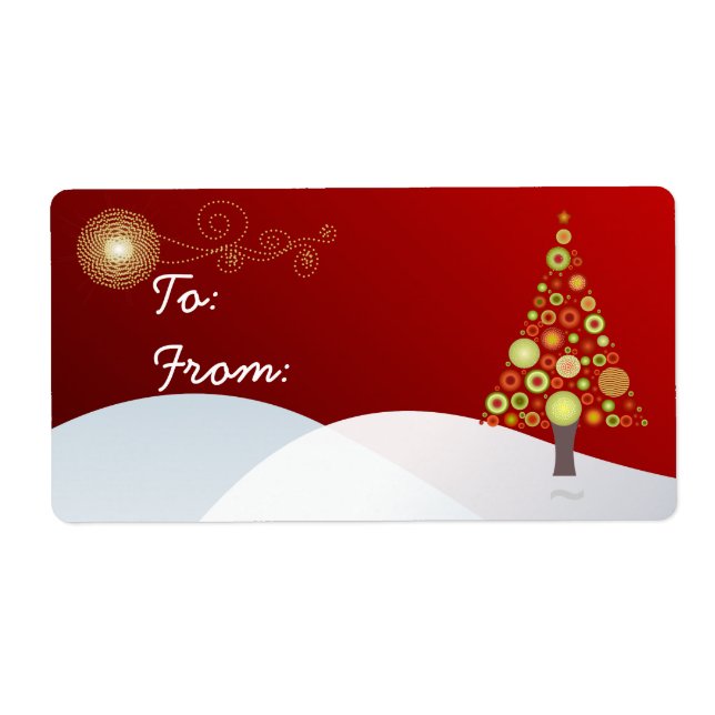 PixDezines Retro Christmas Tree Ornaments Label (Front)