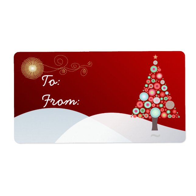 PixDezines Retro Christmas Tree Ornaments Label (Front)