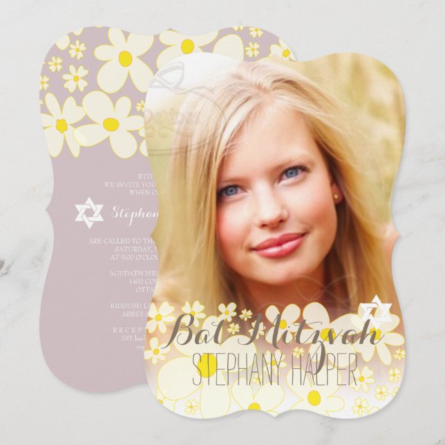 PixDezines Retro DaisiesPhoto/Bat Mitzvah Invitation (Front/Back)