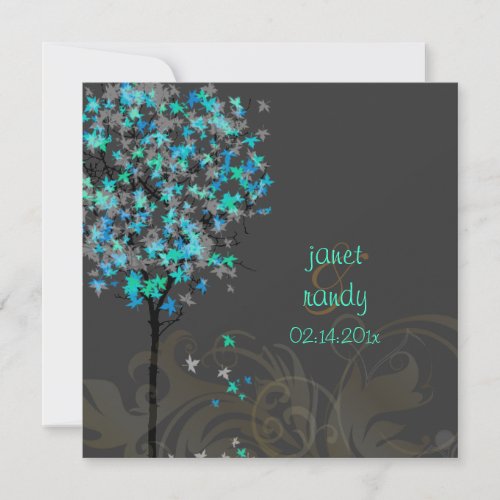 PixDezines retro electric blue maple trees Invitation