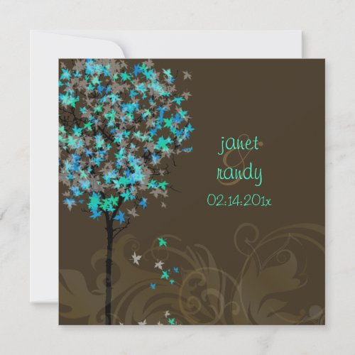 PixDezines retro electric blue maple trees Invitation