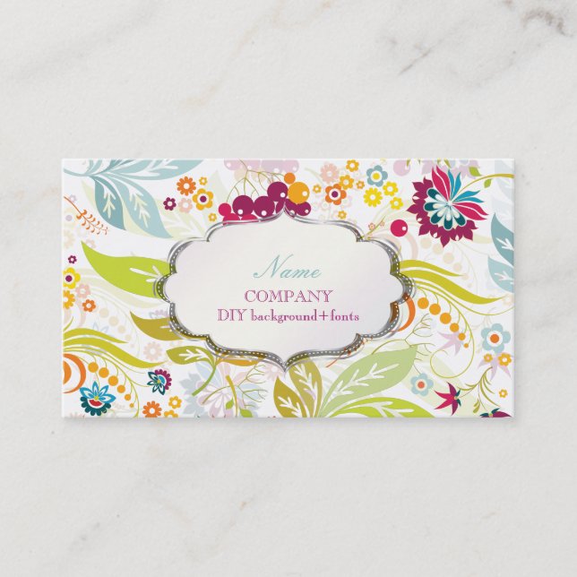 PixDezines retro flora/DIY background color Business Card (Front)