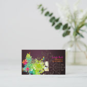 PixDezines retro floral + merlot Business Card (Standing Front)