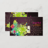 PixDezines retro floral + merlot Business Card (Front/Back)