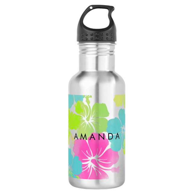 PixDezines retro hibiscus Water Bottle (Front)