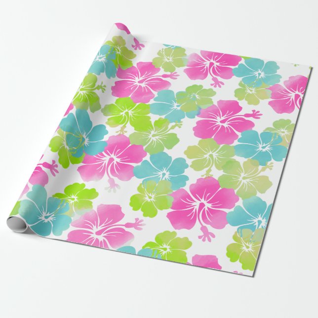 PixDezines retro hibiscus Wrapping Paper (Unrolled)