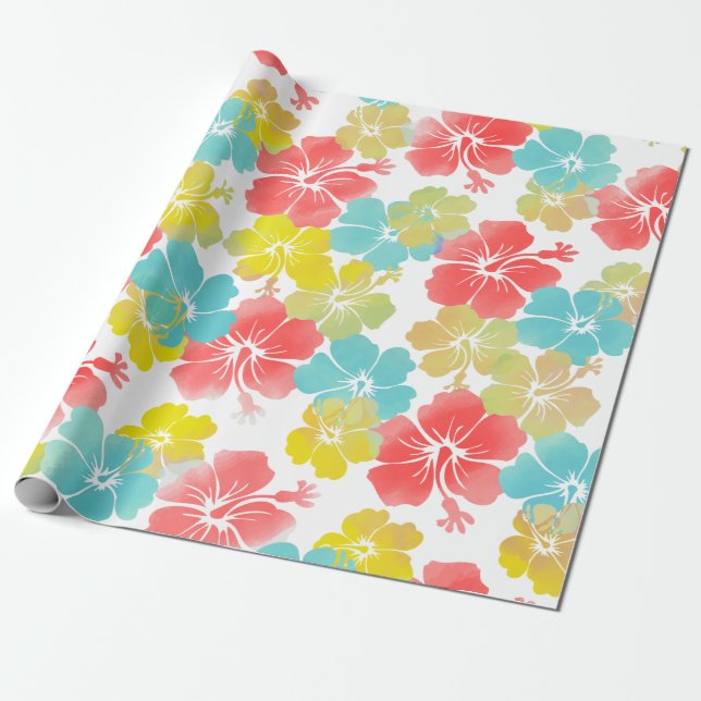 PixDezines retro hibiscus Wrapping Paper (Unrolled)