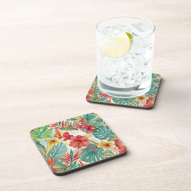 PixDezines Retro Hyper H2 Hawaii Floral Foliage Beverage Coaster (Right Side)