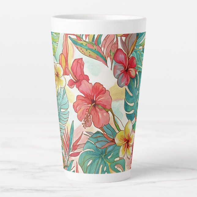 PixDezines Retro Hyper H2 Hawaii Floral Foliage Latte Mug (Front)