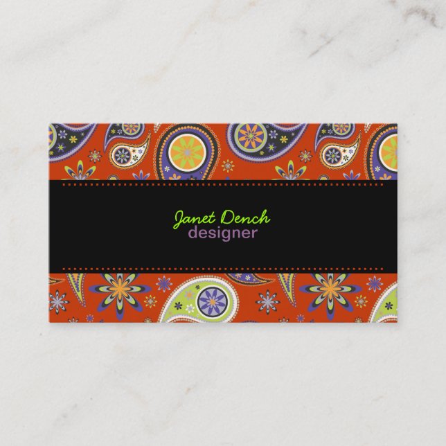 PixDezines Retro Paisley, custom color Business Card (Front)