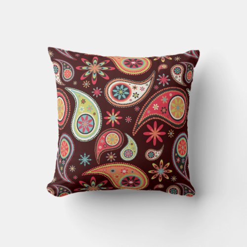 PixDezines retro paisleydiy background colors Throw Pillow