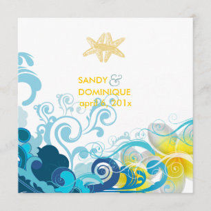 PixDezines retro waves, plumeria+starfish+beach Invitation