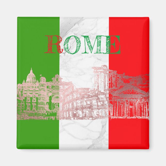 PixDezines Rome, Roma (DIY) Faux Rose Gold+Marble Magnet (Front)