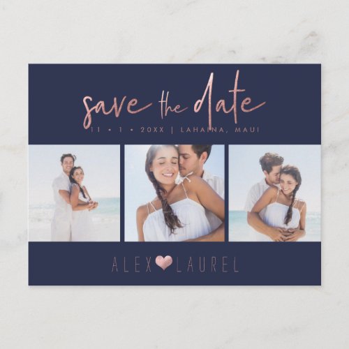 PixDezines Rose Gold Chic Script Save the Date Postcard