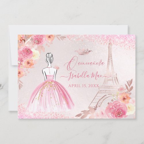 PixDezines Rose Gold Eiffel Tower Quinceanera Invitation