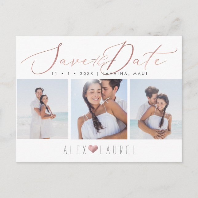 PixDezines Rose Gold Elegant Calligraphy Save Date Postcard (Front)