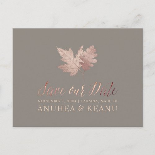 PixDezines Rose Gold Fall FoliageSave our Date Announcement Postcard