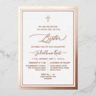 PixDezines Rose Gold Foil Baptism Invitation