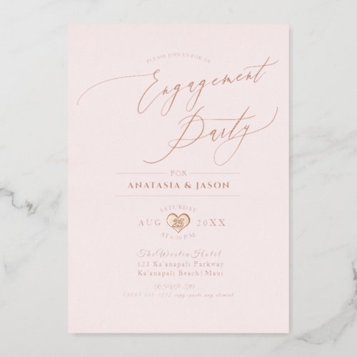 PixDezines Rose Gold Luxe Calligraphy Engagement Foil Invitation