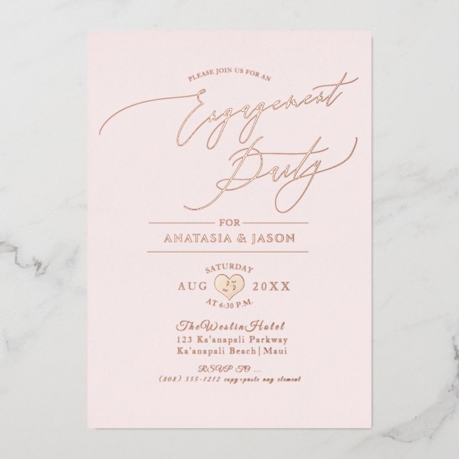 PixDezines Rose Gold Luxe Calligraphy Engagement Foil Invitation (Front)