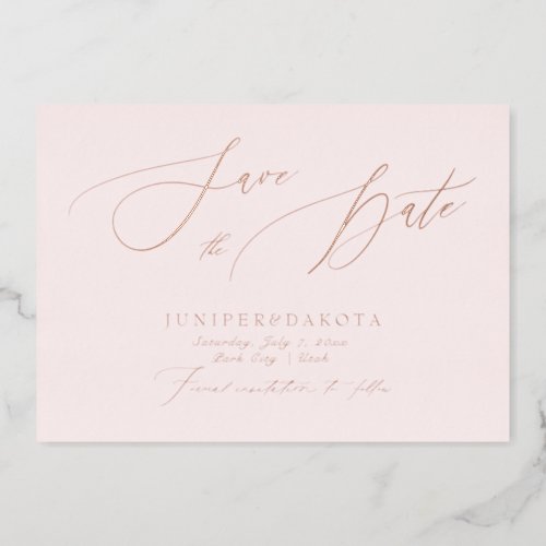 PixDezines Rose Gold Luxe Script Save the Date Foil Invitation