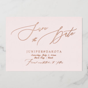 PixDezines Rose Gold Luxe Script Save the Date Foil Invitation