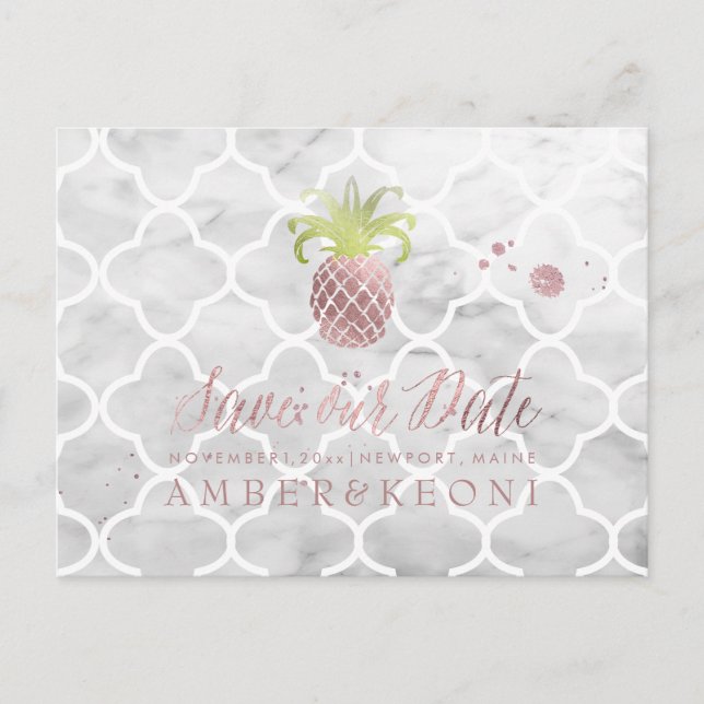 PixDezines Rose Gold/Pineapple/Save our Date Announcement Postcard (Front)
