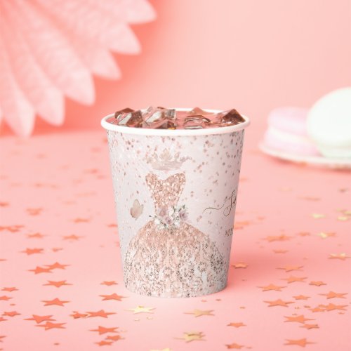 PixDezines Rose Gold Quinceanera Dress Paper Cups