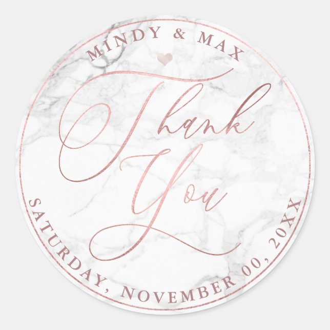 PixDezines ROSE GOLD ROMANTIC SCRIPT THANK YOU Classic Round Sticker (Front)