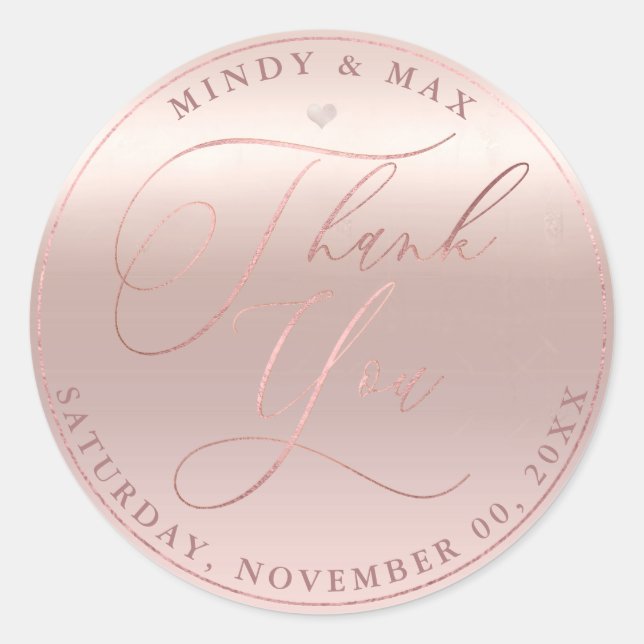 PixDezines ROSE GOLD ROMANTIC SCRIPT THANK YOU Classic Round Sticker (Front)