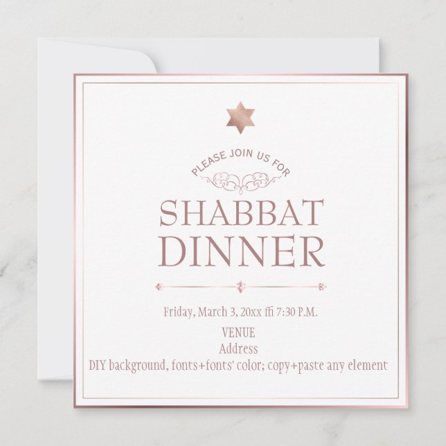 PixDezines Rose Gold Shabbat Dinner Invitation (Back)