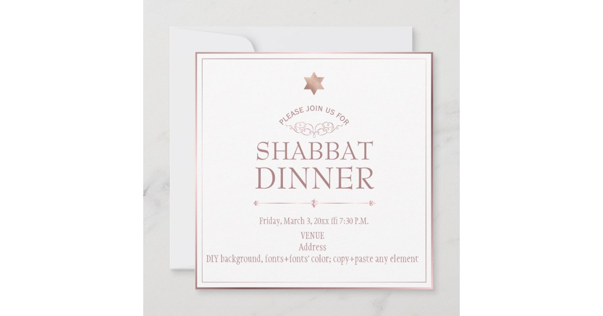 Pixdezines Rose Gold Shabbat Dinner Invitation Zazzle