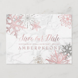 PixDezines ROSE GOLD SNOWFLAKES/MARBLE/SAVE DATE Announcement Postcard