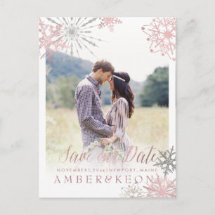 PixDezines ROSE GOLD SNOWFLAKES/MARBLE/SAVE DATE Announcement Postcard