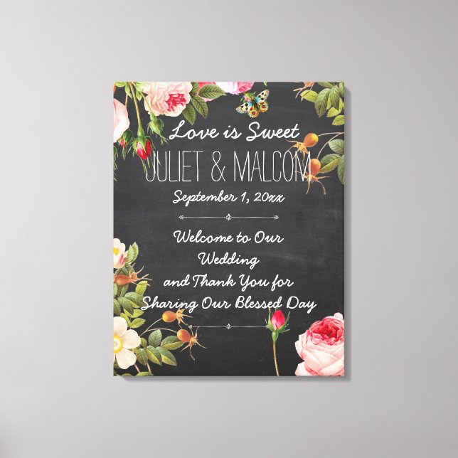 PixDezines Roses/DIY Chalkboard Wedding Reception Canvas Print (Front)